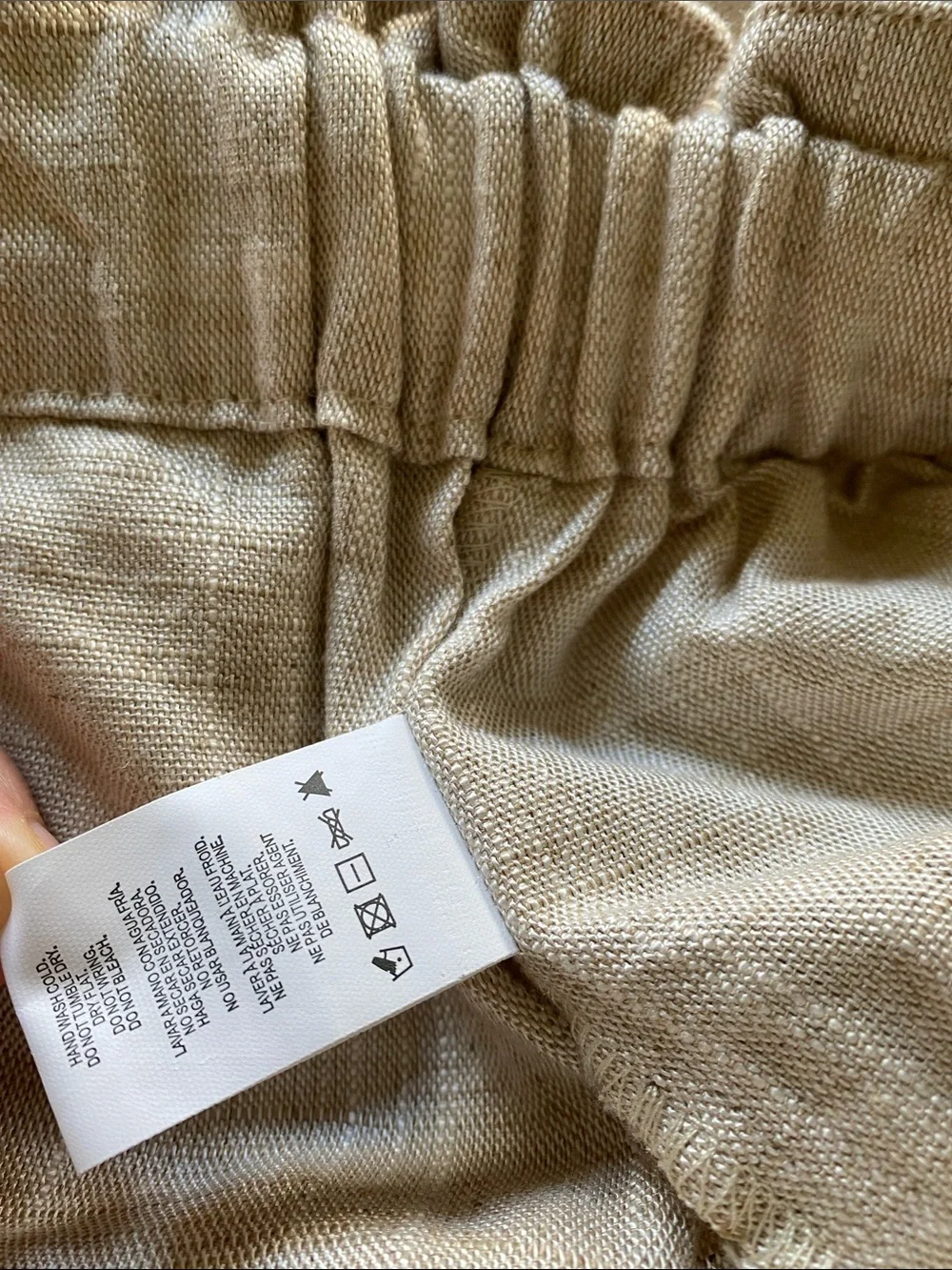 NWT Soft Linen Rayon Blend Flowy Drawstring High Waist Wide Straight Leg  M